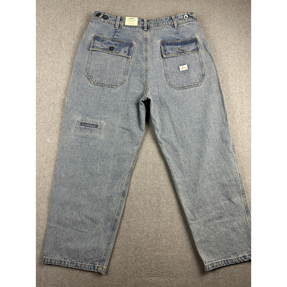 P&Co 304 Jeans Womens 18 36L Light Wash Blue Relaxed Cropped Denim Cargo NWT - Picture 8 of 12
